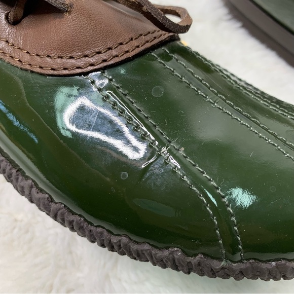 Tory Burch Women's Matthew Duck Boots 8 Green Brown Leather Rubber Rain Shoes - Picture 2 of 16